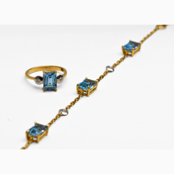 Show details for Blue Topaz-Diamond Bracelet & Ring Picture of Blue Topaz-Diamond Bracelet & Ring